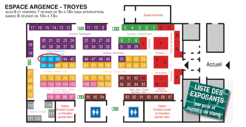 Plan du Forum Avenir Etudiant de Troyes : PrépaTroyes aux stands 41-42-43